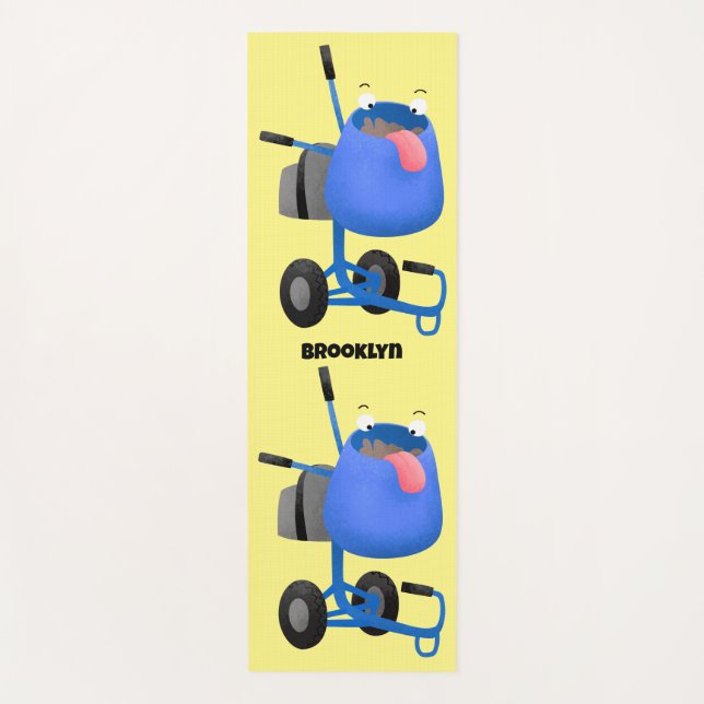 Funny blue cement mixer cartoon illustration yoga mat (Front)