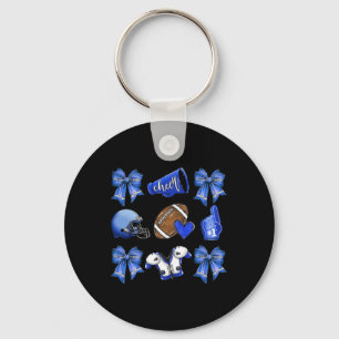Funny Blue Cheer Coquette Football Mom Women Girls Keychain