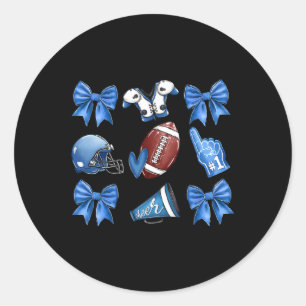 Funny Blue Cheer Football Game Day Coquette Bow To Classic Round Sticker