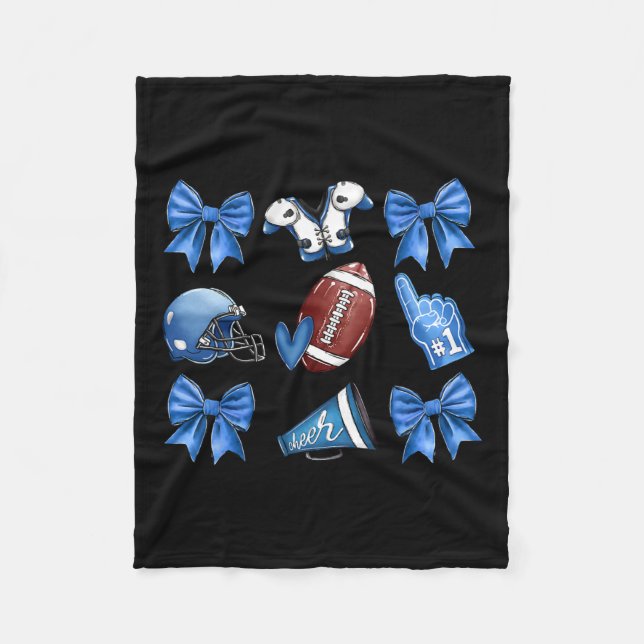 Funny Blue Cheer Football Game Day Coquette Bow To Fleece Blanket (Front)