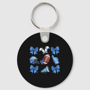 Funny Blue Cheer Football Game Day Coquette Bow To Keychain