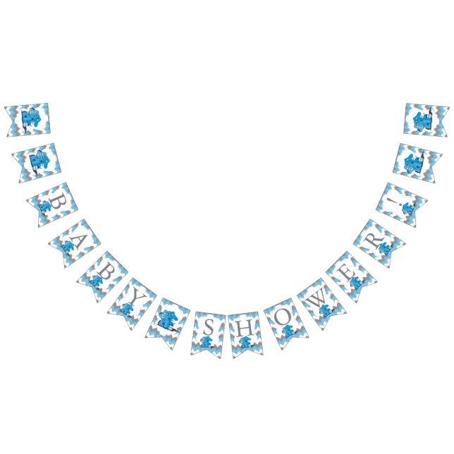 Funny Blue Chevron Silly Cute Baby Elephant Bunting Flags (All)