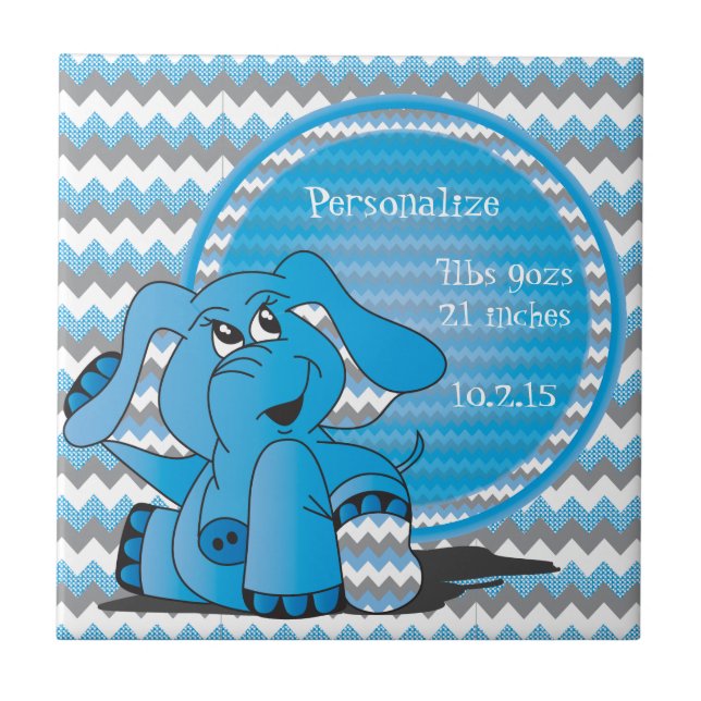 Funny Blue Chevron Silly Elephant Keepsake Tile (Front)
