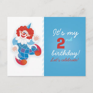 funny blue clown birthday invitation postcard