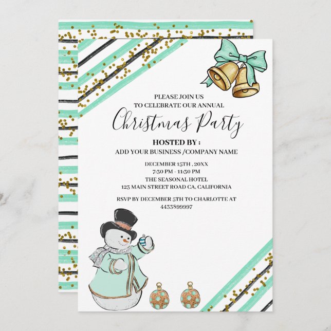 Funny Blue Corporate Office Christmas Party  Invitation (Front/Back)