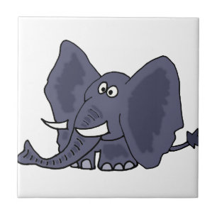 Funny Blue Elephant Cartoon Tile