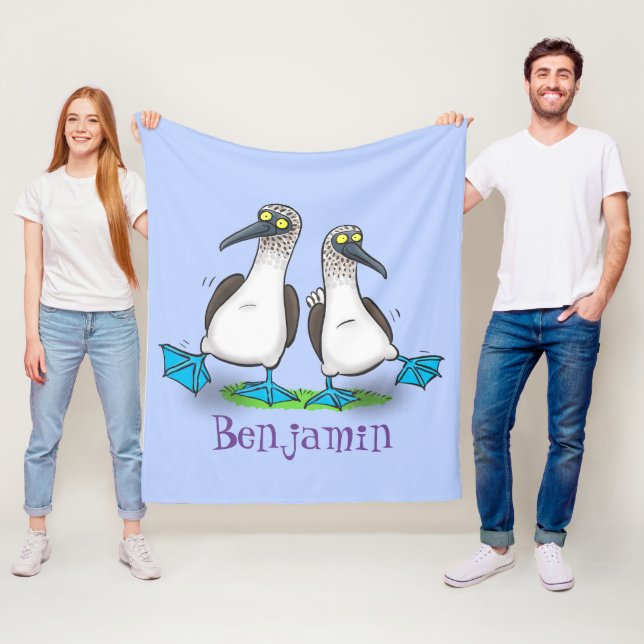 Funny blue footed boobies cartoon illustration fleece blanket (In Situ)