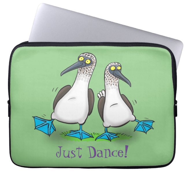 Funny blue footed boobies cartoon illustration laptop sleeve (Front)