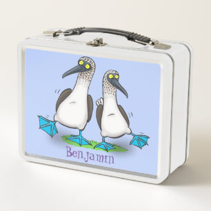 Funny blue footed boobies cartoon illustration metal lunch box