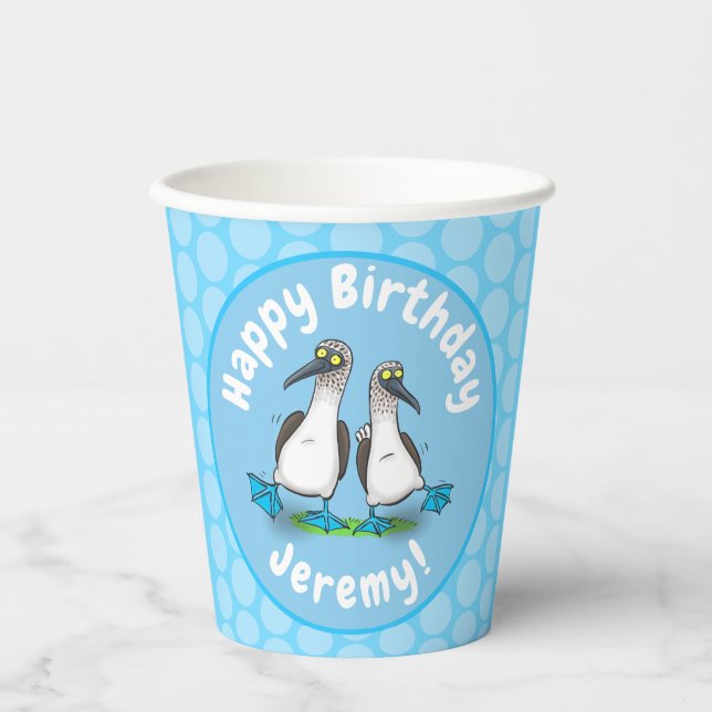 Funny blue footed boobies cartoon illustration paper cups (Front)