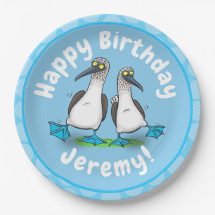 Funny blue footed boobies cartoon illustration paper plate
