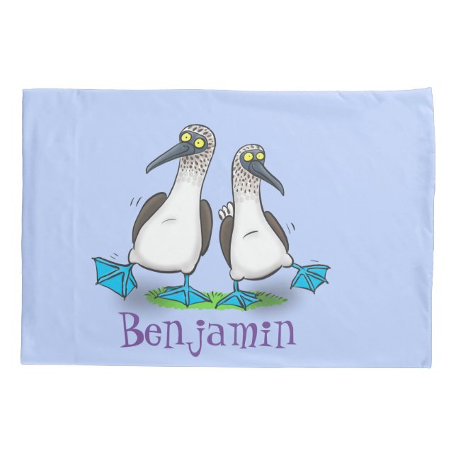 Funny blue footed boobies cartoon illustration pillowcase (Back)