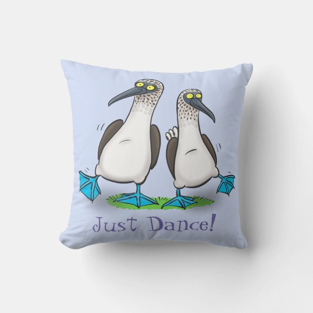 Funny blue footed boobies dancing sea bird cartoon throw pillow (Front)