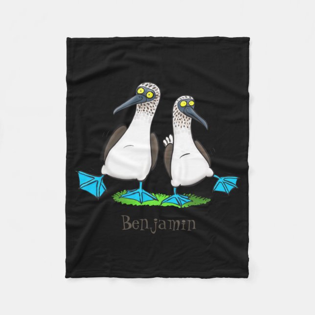 Funny Blue Footed Ies Cartoon Illustration  Fleece Blanket (Front)