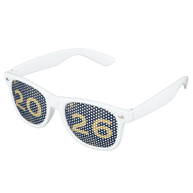Funny Blue Gold 2026 New Year's Eve Party Retro Sunglasses (Angled)
