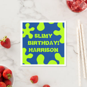 Funny blue green slime custom name birthday  napkin