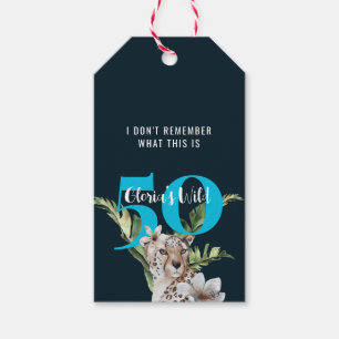 Funny Blue Jungle Leopard 50th Birthday Party Gift Tags
