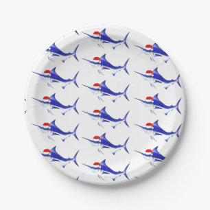 Funny Blue Marlin Santa Claus Paper Plate