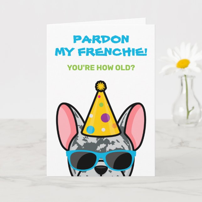 Funny Blue Merle French Bulldog Frenchie Birthday Card (Small Plant)