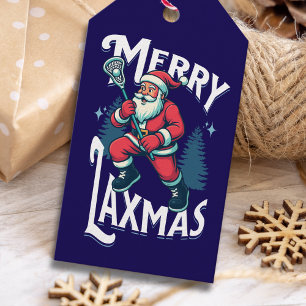 Funny Blue Merry Laxmas Lacrosse Christmas Gift Tags