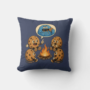 Funny Blue Monster Eats Cookies Campfire Story Throw Pillow