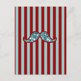 FUNNY BLUE MUSTACHE GLITTER RED STRIPES POSTCARD