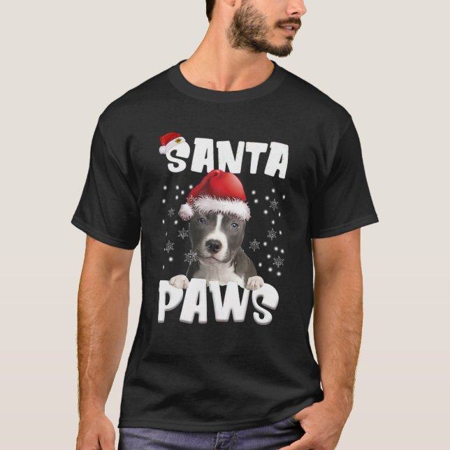 Funny BLUE Nose Pitbull Christmas Lights Tree Dog  T-Shirt (Front)
