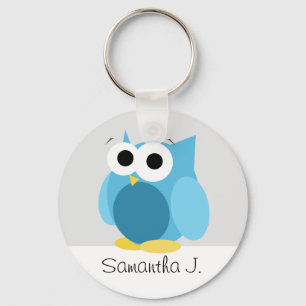 Funny Blue Owl - Personalized Keychain