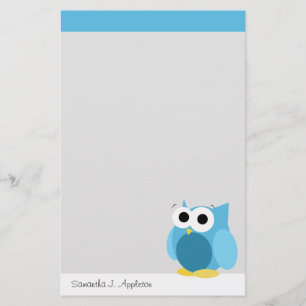 Funny Blue Owl - Personalized Stationery