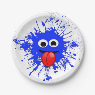Funny Blue Paint Splat Dude Paper Plate