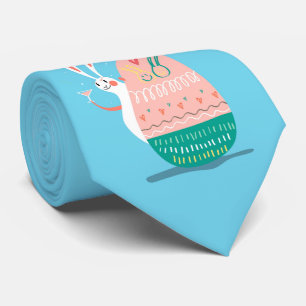 Funny Blue Rabbit Bunny And Easter Egg  Tie