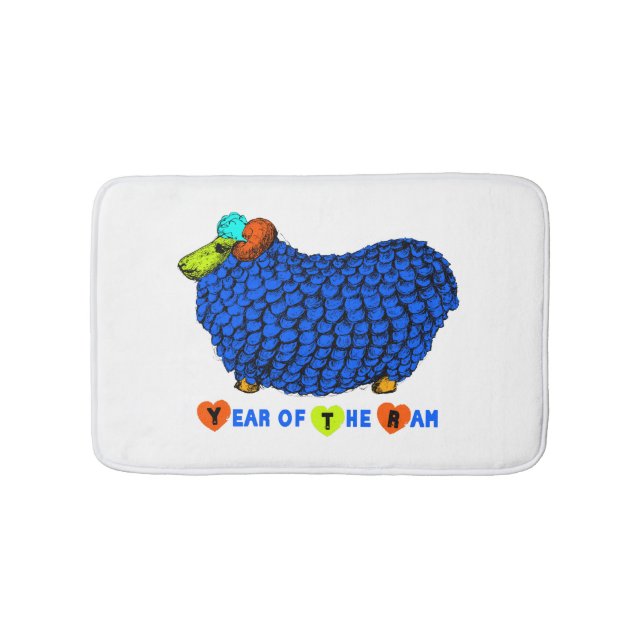 Funny Blue Ram Chinese Year Zodiac Bath Mat (Front)