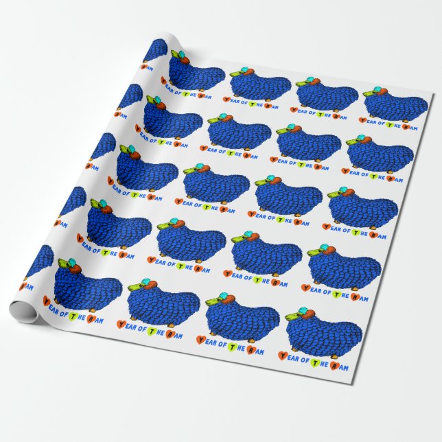 Funny Blue Ram Chinese Year Zodiac Gift Paper (Unrolled)