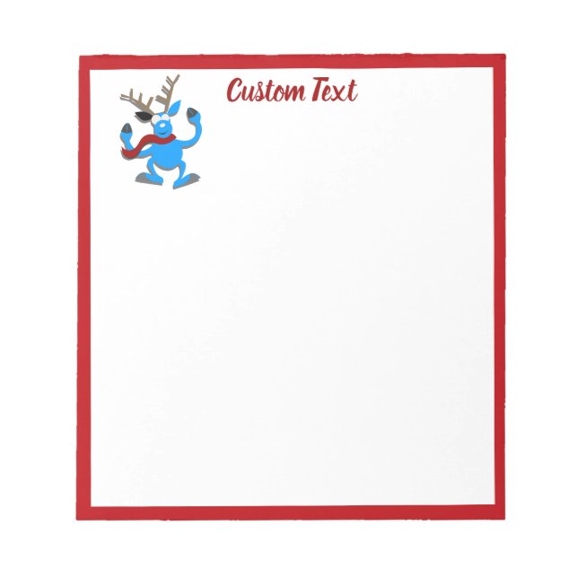 Funny Blue Reindeer Christmas Holiday Personalize Notepad (Front)