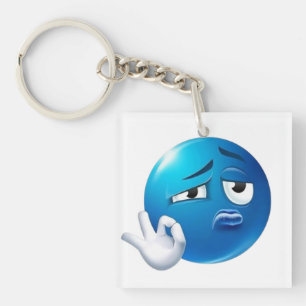 Funny Blue Sad Emoji Pin - Expressive Face Pinback Keychain