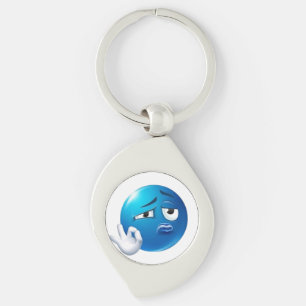 Funny Blue Sad Emoji Pin - Expressive Face Pinback Keychain