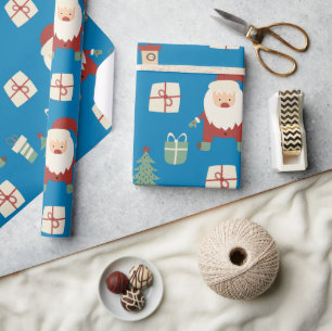 Funny Blue Santa Claus Christmas Tree Holiday Wrapping Paper