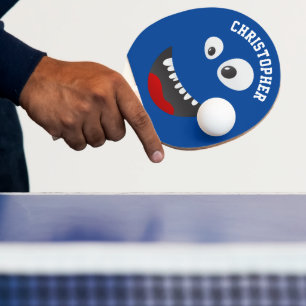 Funny Blue Scary Face Novelty Personalized Name Ping Pong Paddle