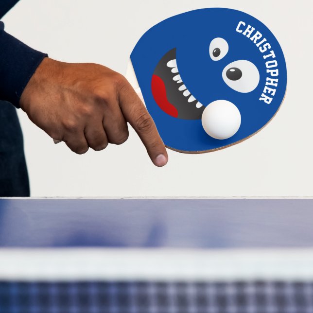 Funny Blue Scary Face Novelty Personalized Name Ping Pong Paddle (Insitu)