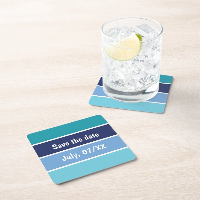 Funny Blue Striped Square Paper Coaster (Insitu)