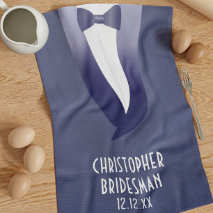 Funny Blue Tuxedo Wedding Bow Tie Kitchen Towel