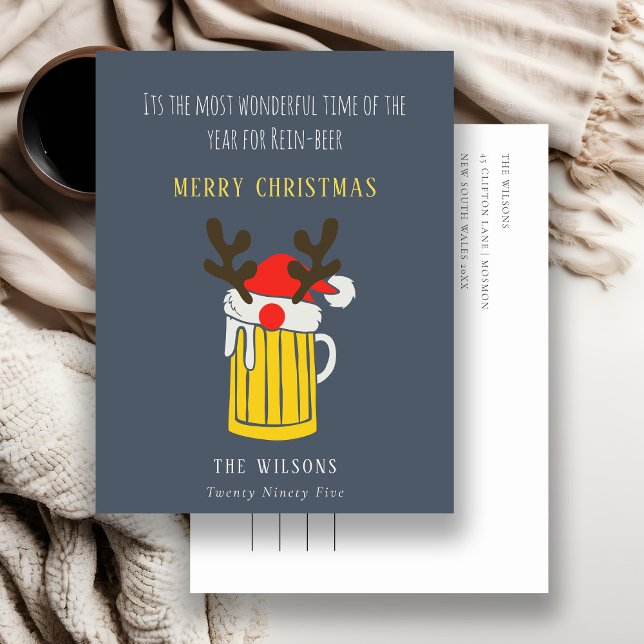 Funny Blue Wonderful Time For Rein beer Christmas Holiday Postcard (Creator Uploaded)