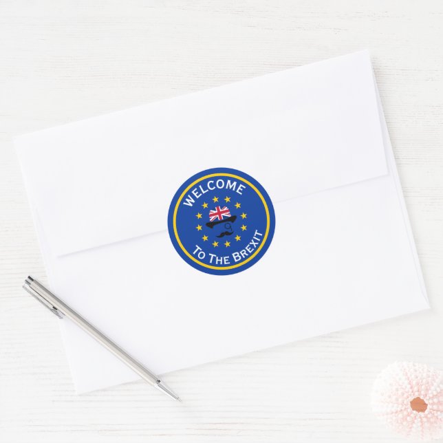 Funny Blue Yellow European Union Jack Brexit Pun Classic Round Sticker (Envelope)