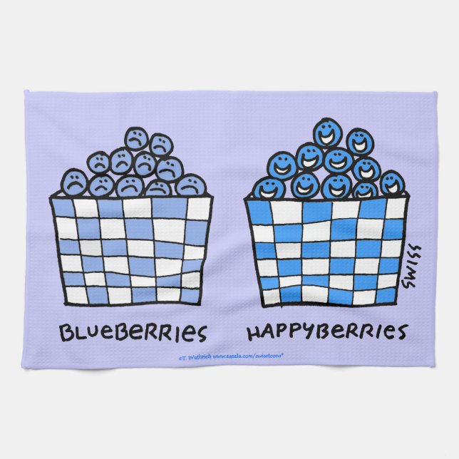 Funny Blueberries Cartoon Art Blueberry Kitchen Towel (Horizontal)