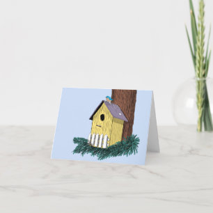 Funny Bluebird on Birdhouse Card