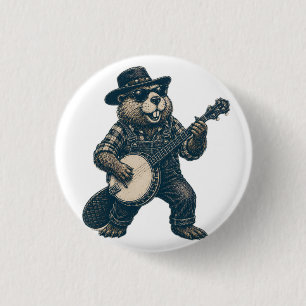 Funny Bluegrass Beaver Vintage Country Music Art 1 Inch Round Button