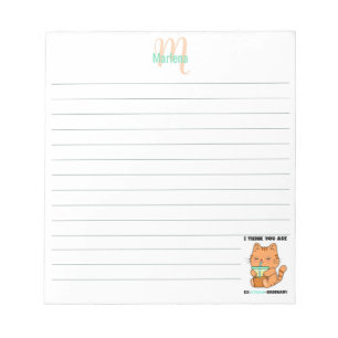 Funny boba bubble tea kitten personalized lined notepad