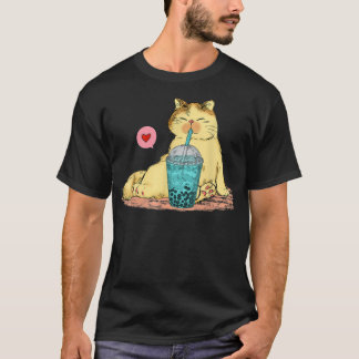Funny Boba Cat Tea Bubble Milk Tea Heart  T-Shirt