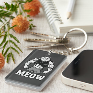 Funny bodybuilder cat showing off massive muscles keychain
