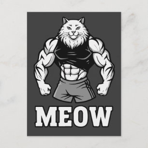 Funny bodybuilder cat showing off massive muscles postcard